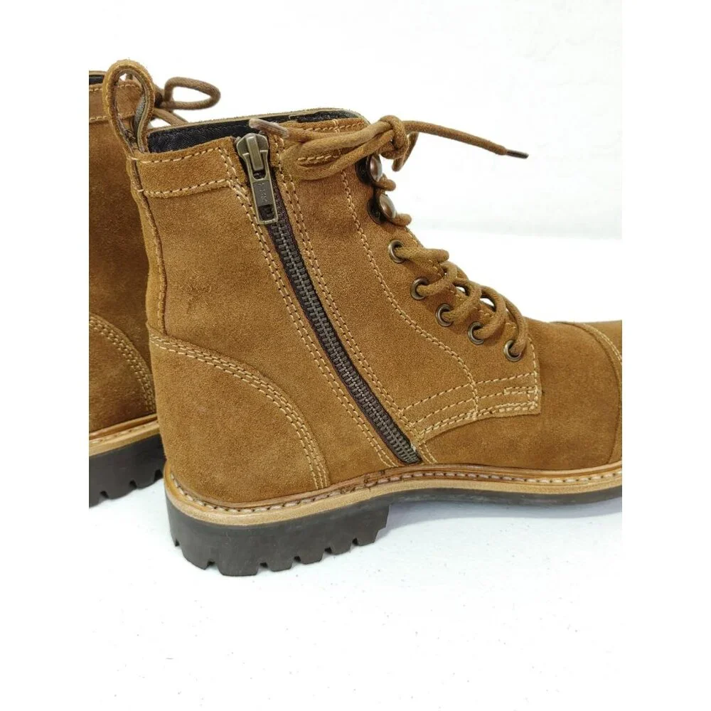 Frye Russell Tan Leather Suede Cap Toe Boots Lace / Side Zip Closure Sz Men's 8